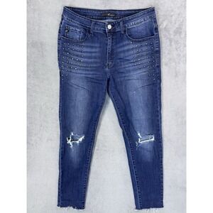KanCan Jeans Womens 13 Blue Dark Wash Estilo Mid Rise Studded Distressed Skinny